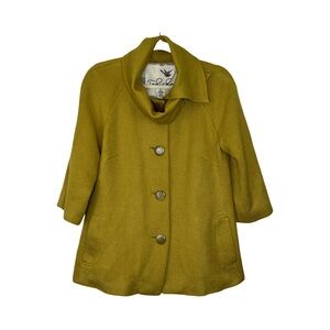 Anthropologie Apple Green Tabitha Ascot Swing Coat Size M